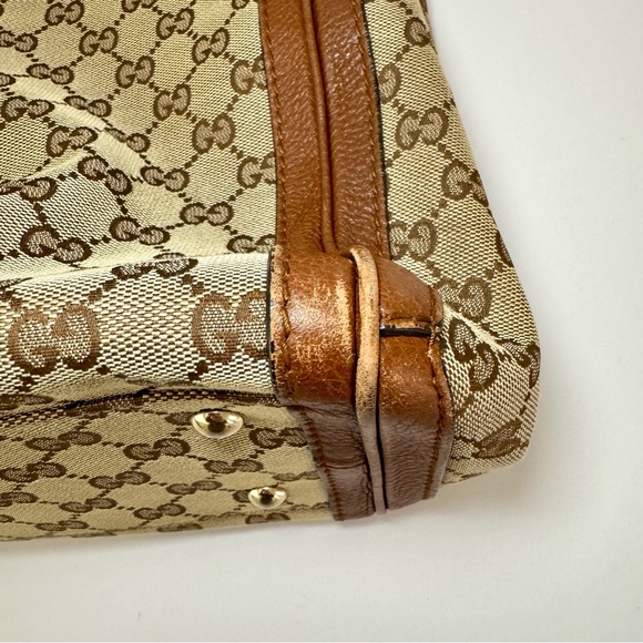 Gucci Medium Bella Tote W Brown & Tan GG Logo Canvas And Braided Leather Trim - Picture 15 of 16